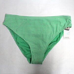 Time and Tru NWT 1X 16W-18W Mid Rise Cheeky Fit Green and White Swim Suit Bottom